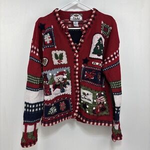 VTG Tiara International Knot Cardigan Christmas Sweater Size L Grandma READ